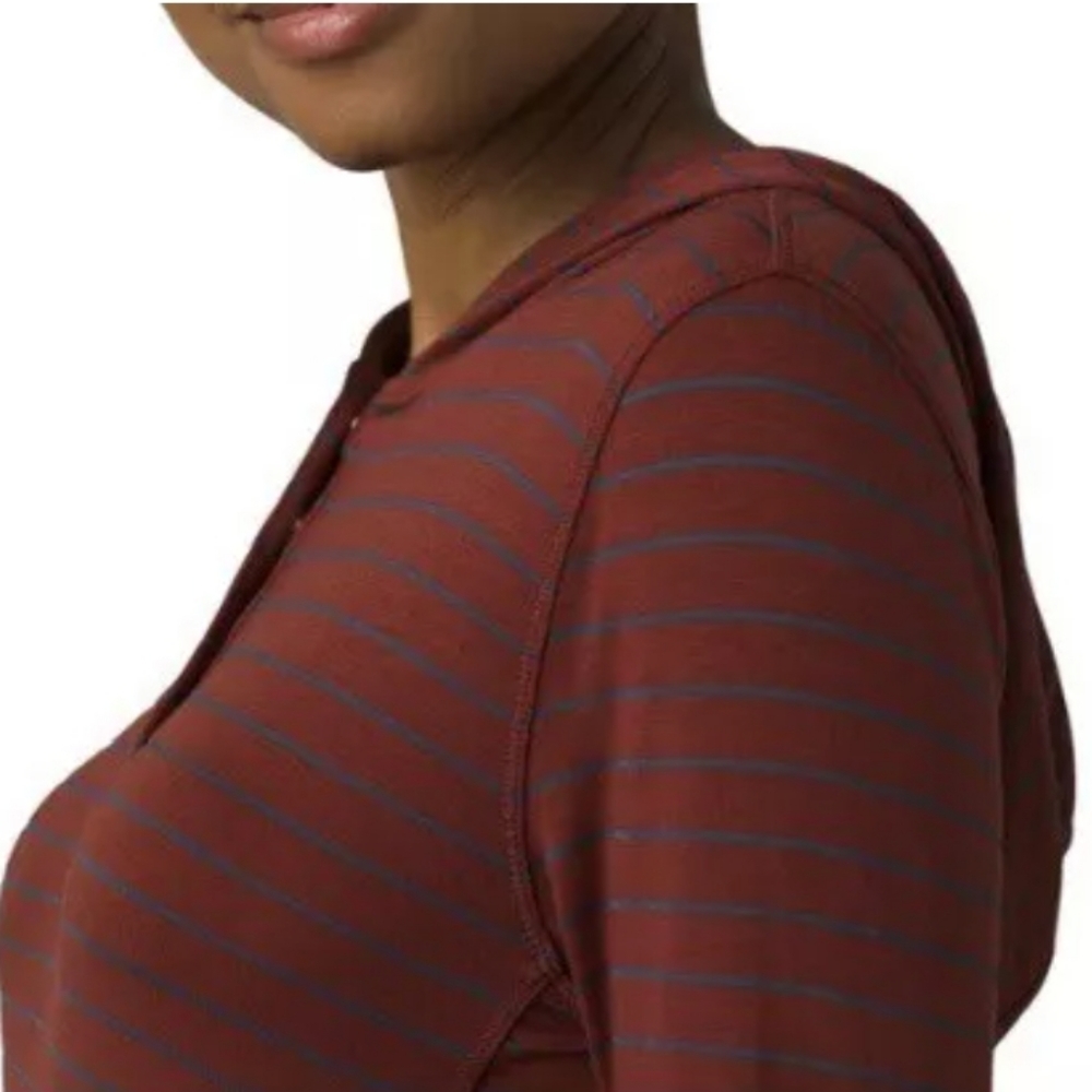 NWT Prana Sol Protect Soft Hoodie Rhubarb Burgundy Navy Stripe S Tencel - Picture 5 of 8